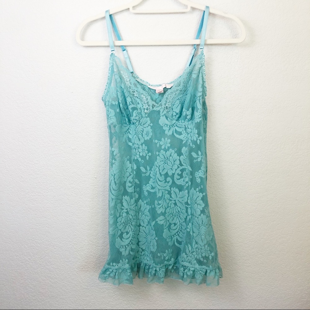 Victoria’s Secret light turquoise lace chemise slip